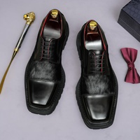Nouvelles chaussures en cuir décontractées pour hommes, à lacets, en cuir de vachette à poils longs, résistantes à l'usure, à bout carré, trois pièces, tendance