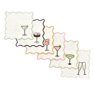 Cotton <b>Linen</b> Cocktail Napkins Embroidered Monogram Pattern <b>Table</b> <b>Cloth</b> <b>Linen</b> Wine Mat for Hotel French 100% Pure Handmade 1 Pc - Product Image 1