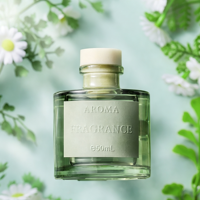 Diffuseur de parfum entièrement personnalisable, bouteille en verre vert, parfum longue durée, bâtonnets noirs pour affichage en espace commercial