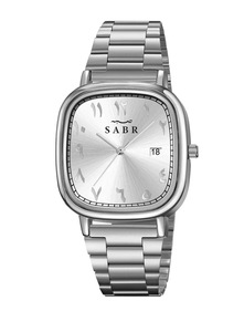Montre pour homme SABR carrée avec affichage de la date, mouvement à quartz, bracelet en acier inoxydable noir, résistante à l'eau, chiffres arabes - Product Image 3