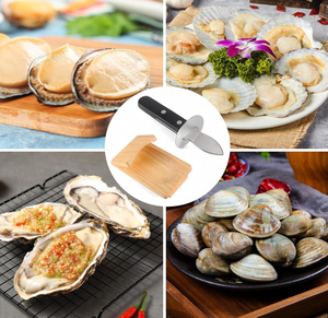 <span class=keywords><strong>Set</strong></span> Apri-Ostriche Professionale - Kit in Acciaio Inox con Supporto in Legno, Strumento Sicuro per Aprire Conchiglie di Frutti di Mare - Product Image 3