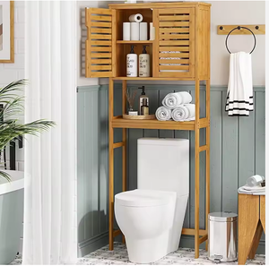 Étagères de salle de bain en bambou de haute qualité, réglables, à poser au-dessus des toilettes, armoire de rangement - Product Image 2