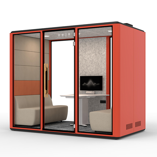 Movable Acoustic Sound Proof Office Pod Work Privacy Booth Indoor 4 Seat Modular Movable Soundproof Office Pods