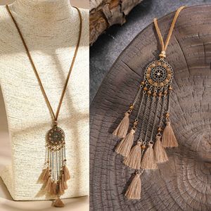 Tassel Necklace Leather <b>Thread</b> Hand Made Long Pendant Boho Ethnic Women's Fashion <b>Beaded</b> Necklace - Product Image 1