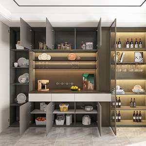 Buffet de style contemporain avec section pour rangement de bouteilles de vin, adapté à la salle à manger et aux réceptions, structure en bois massif et portes en verre - Product Image 4