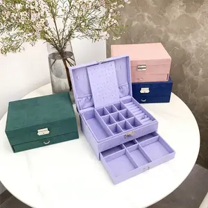 Wholesale Purple Jewelry Box Ring Earrings Earrings Necklace Multi-layer Large Capacity Storage Jewelry Box Velvet