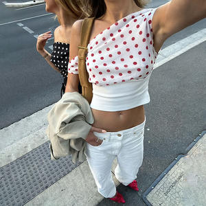 C1469 estate donna stile retrò a pois Sexy spalla singola <span class=keywords><strong>Top</strong></span> corto da donna - Product Image 4