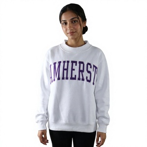 Amherst Stand Collar Vintage Soft <b>Fleece</b> Sweatshirt Unisex White Cotton Pullover Regular Fit Solid Front Casual Winter Wear 370g - Product Image 1