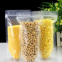 Sachets écologiques en plastique transparent pour aliments, 100% éco-responsable, avec fermeture à glissière, emballages debout, biodégradables, pour haricots de soja
