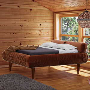 Mobilier nordique moderne cadre en bois massif ensemble de lit queen ou king size avec éponge tissu de velours tufté lit doux pour chambre à coucher - Product Image 3