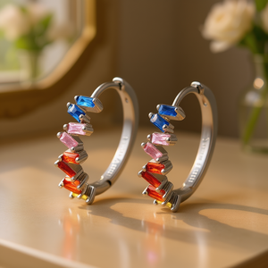 Orecchini a Cerchio in Oro Bianco E4139 con Cristalli Geometrici, Design Trendy per Uso Quotidiano Femminile - Product Image 2