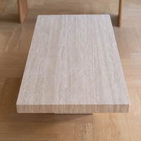 Table basse rectangulaire moderne en travertin Cammy Stone avec plateau en marbre, style industriel, pour salon, hôtel, appartement, villa