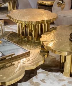 Mesa de centro moderna y moderna para sala de estar, <span class=keywords><strong>muebles</strong></span> de lujo de metal dorado y Raíz de nogal - Product Image 5
