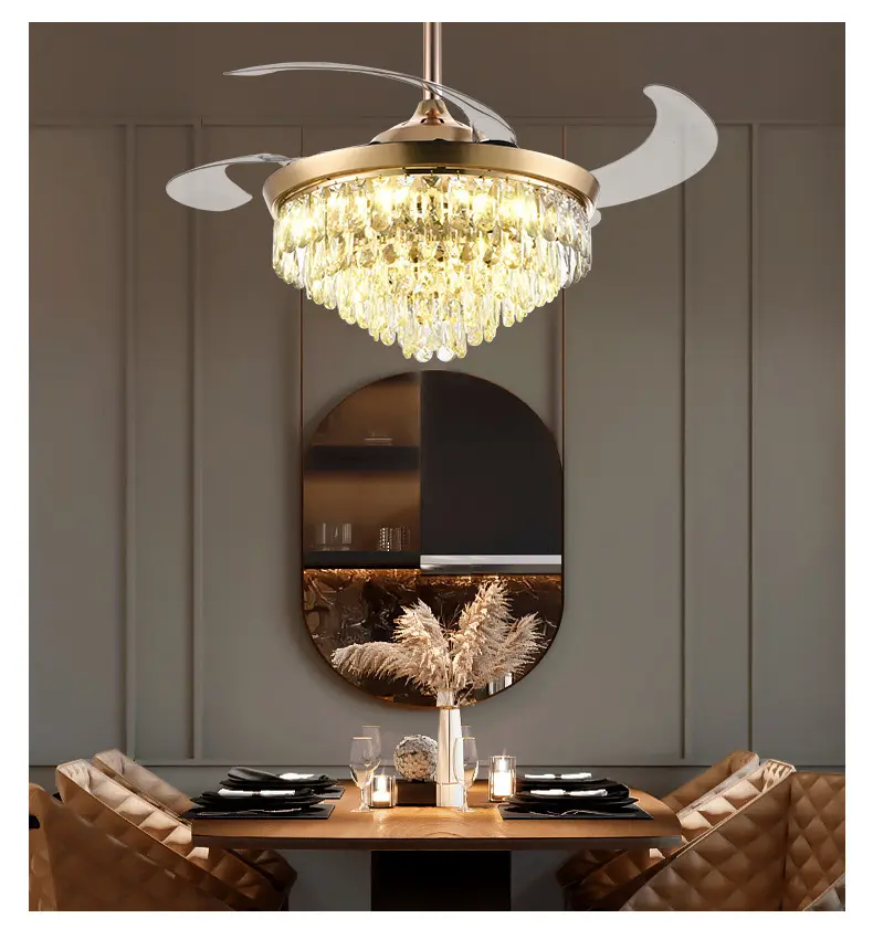 Bada Crystal Fan Lamp Remote Control Living Room Bedroom Decorative Modern Luxury Fan Light Led Light Fans Ceiling