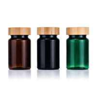 Bouteille en plastique ambrée personnalisée de 80 ml, 100 ml, 150 ml à large ouverture avec couvercle noir pour comprimés, pilules et capsules pharmaceutiques