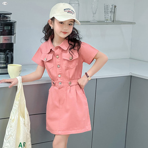 Girl's <strong>Dresses</strong> 2026 <strong>Teenager</strong> Girl's Short Sleeve Pink Beige A-line Buttons <strong>Dress</strong> - Product Image 6