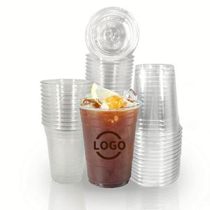 Gobelets en plastique transparents jetables personnalisés avec logo, à fond plat, pour bubble tea et café glacé, 12/14/16/20 oz, simple paroi, diamètre 98 mm - Product Image 1