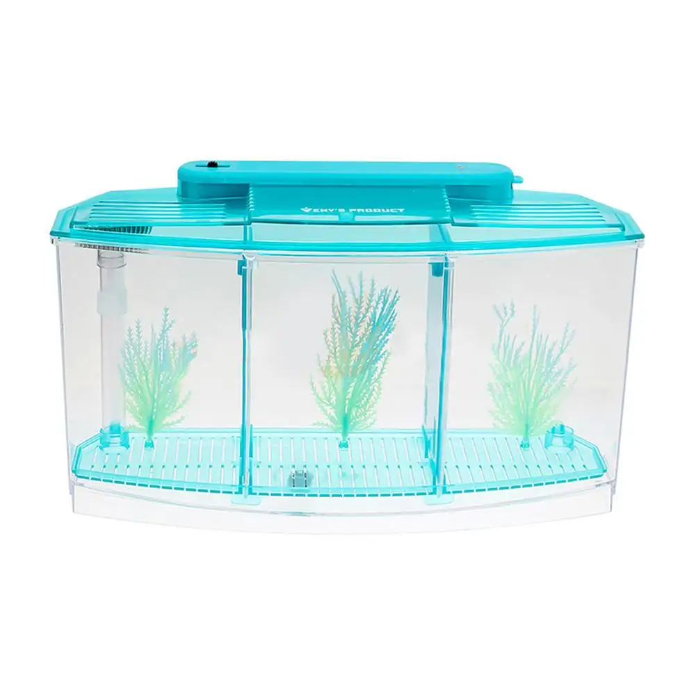 LED Lampu Akrilik Tiga Split Betta Fish Bowl Triple Busur Pertempuran Isolasi Jenis Kotak untuk Aquarium