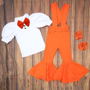 Nouvelle collection Printemps-Été 2022 : Ensemble deux pièces en coton pour bébés filles, style boutique, avec pantalon patte d'éléphant à bretelles - Product Image 4