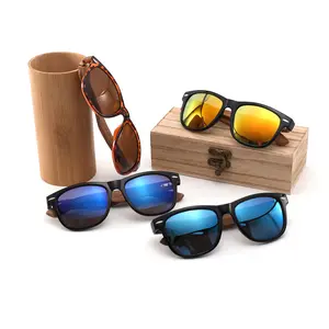 Wholesale branded logo classic good quality recycled metal hinge walnut wood temples sunglasses unisex with custom boxes