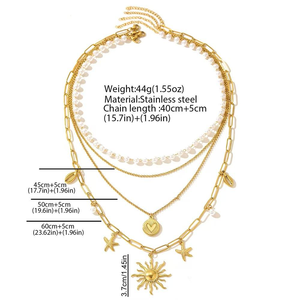 Nouveau Collier Tendance en Acier Inoxydable Plaqué Or 18K par Galvanoplastie Sous Vide, Chaîne à Maillons, Bijoux Accessoires Mode Étoile de Mer Tournesol - Product Image 3