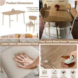 Juego de mesa y sillas de comedor minimalistas de madera maciza, sillas tapizadas cómodas, mesa y sillas multifuncionales - Product Image 2