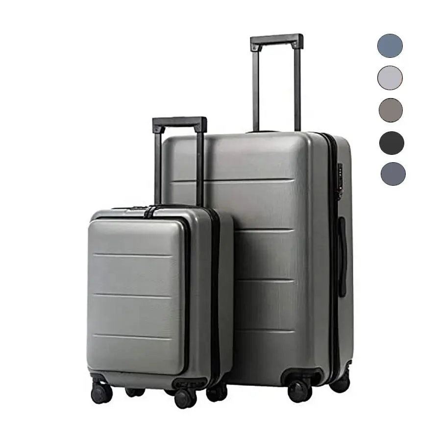 Set koper rangka aluminium, koper troli pemutar PC + ABS dengan saku Laci, tas akhir pekan