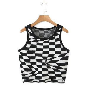Happy Hut – Haut court sans manches en maille modal à carreaux pour femme, grande taille - Product Image 1