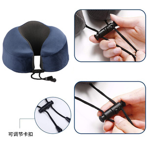 Oreiller de voyage portable en mousse à mémoire de forme en forme de U, en velours bleu, pour adultes et personnes âgées - Product Image 2