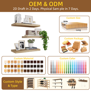 مجموعة من 3 رفوف خشبية ريفية مثبتة على الحائط بطول 17 بوصة، رف عرض ثلاثي الطبقات لغرفة النوم أو المطبخ أو غرفة المعيشة للتخزين على الحائط - Product Image 3