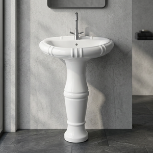 Lavabo sur pied en céramique moderne avec égouttoir, facile à nettoyer, finition brillante pour salle de bain - Product Image 2