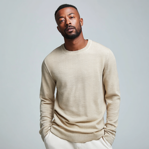 Homens personalizados Leve Algodão-Linho Mistura <span class=keywords><strong>Crewneck</strong></span> Camisola Respirável Casual Malhas para a Primavera e Verão - Product Image 1