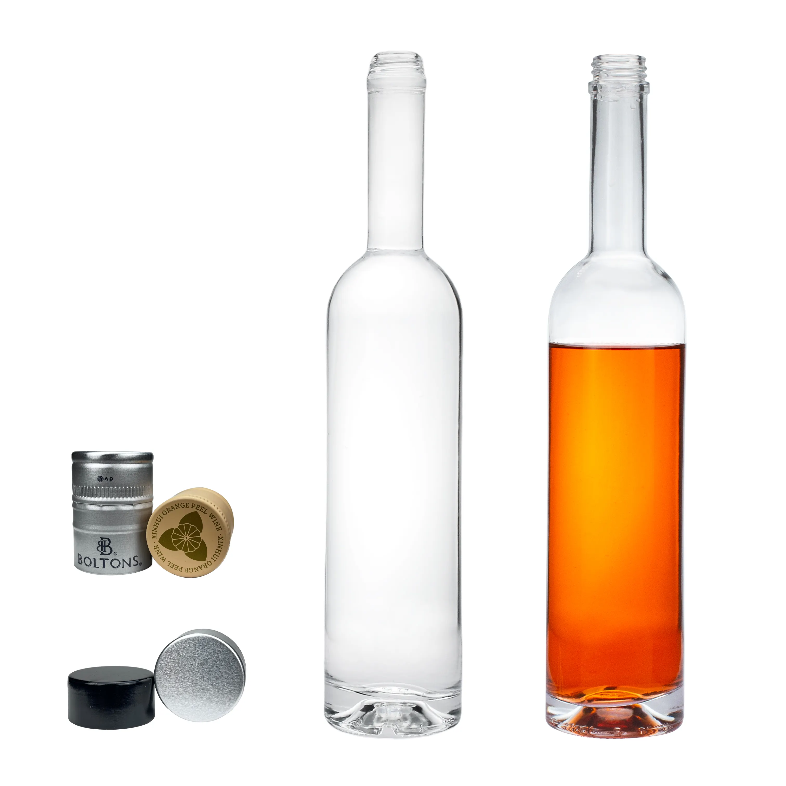 スパイラルアルミ蓋付き丸型中空フリントグラスワイン750mlガラス瓶ウォッカウイスキー