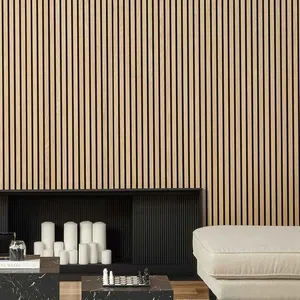 KASARO-Paneles de pared interior para decoración del hogar, panel acústico de listón de pared de madera de tamaño personalizado de color roble natural