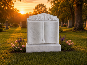 Lápida de Mármol Blanco con Tallado de Rosa y Pájaro, Monumento Funerario Tradicional de Estilo Europeo - Product Image 6
