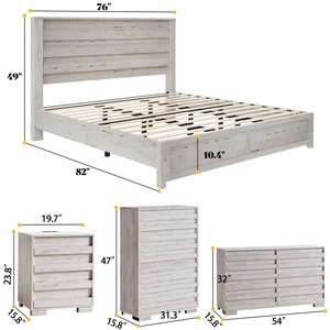 Ensemble de chambre à coucher 5 pièces style ferme avec cadre en MDF, comprenant <span class=keywords><strong>lit</strong></span> King, commode miroir et 2 tables de chevet - Product Image 5