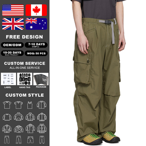 Pantalon cargo en nylon Ripstop personnalisé pour homme KingSen, coupe décontractée, jambes larges, pantalon utilitaire avec ceinture, surdimensionné, léger, streetwear - Product Image 2