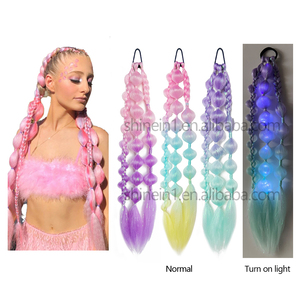 Extensiones de Cabello Sintético Hechas a Mano de 24 Pulgadas, Estilo Ombre, Trenzadas en Burbujas, Coloridas, con Banda Elástica, Venta al Por Mayor - Product Image 4