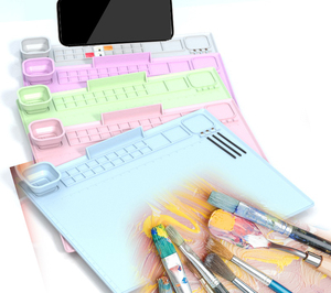 แผ่นรองวาดภาพซิลิโคน OEM & ODM ปลอดสาร BPA พร้อมถ้วยสำหรับเด็ก แผ่นรองงานศิลปะซิลิโคนแบบกำหนดเอง แผ่นรองวาดภาพนุ่ม ทนทาน - Product Image 4