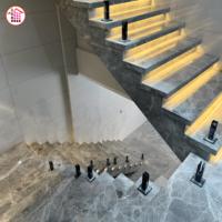 Marches d'escalier en marbre gris poli antidérapantes, taille personnalisée, escalier en pierre naturelle avec bande LED, marches d'escalier en marbre gris foncé