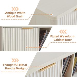<span class=keywords><strong>Meuble</strong></span> multimédia stéréo moderne et large avec rangement en bois rainuré pour vinyles, <span class=keywords><strong>meuble</strong></span> d'appoint fonctionnel pour platine <span class=keywords><strong>vinyle</strong></span>, idéal pour les salons confortables - Product Image 6