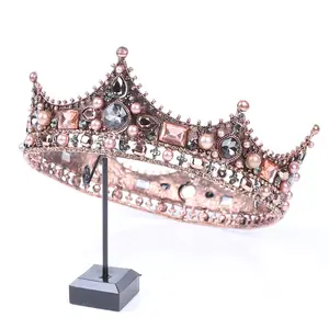 Barock Vintage Diamant Perle Tiara Blume dekorative Krone Legierung Geburtstag Ramadan Hochzeit Weihnachten Graduierungsfeier