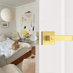 1 poignée de porte intérieure carrée moderne en alliage de zinc robuste avec serrure pour chambre, salle de bain, bureau, réversible - Product Image 4