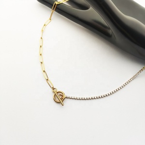 Paperclip-collar <span class=keywords><strong>De</strong></span> cadena <span class=keywords><strong>De</strong></span> tenis con empalme, gargantilla <span class=keywords><strong>De</strong></span> acero inoxidable, hecho a mano - Product Image 4
