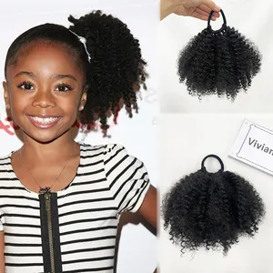 Vivian clip and go afro kinky marley ponytail with elastic band soft feel like natural human hair kids braided ponytail for girl