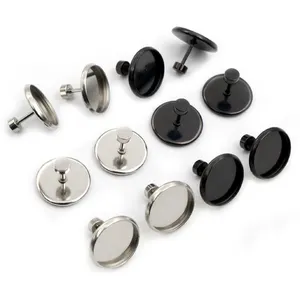 10pcs 8 10 12mm Stainless Steel Black Color Earring Studs Earrings Blank Base Fit 8-12mm Glass Cabochons Buttons Earring Bezels