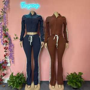 가을 여성 의류 새로운 여성 자켓 벨벳 운동복 여성 빈티지 투피스 세트 벨루어 운동복 - Product Image 1