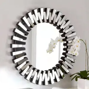 Espelho de parede moderno redondo, espelho acessório de parede 3 d decoração para móveis do banheiro