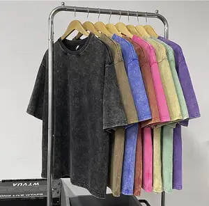 Individuelles Logo schwergewicht Vintage Säure-gewaschenes T-Shirt Herren beschädigte Baumwolle einfarbig Übergröße T-Shirt 100 % Baumwolle für Herren T-Shirt