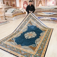 Tapis turc fait main de luxe en soie sur soie YILONG de haute qualité, bleu, 5x7 pieds, noué à la main